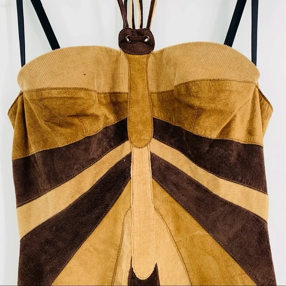 B DOLCE & GABBANA 44 brown suede/corduroy dress